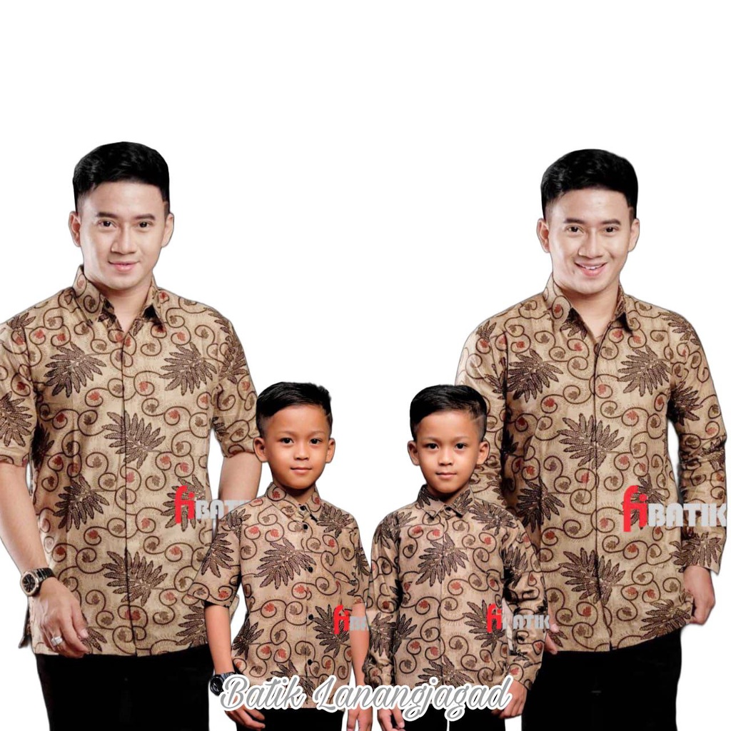 Batik Pria Couple Batik Ayah dan Anak Laki Laki Kemeja Batik Anak Cowok Motif Pakis Coklat Krem Mocca