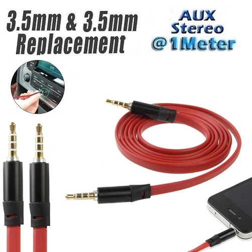 Kabel Audio Aux Jack 3.5mm Male to Male 3 Stripe 4 Line 4 Jalur Strip Gold Platted 1 Meter HiFi Noodle Design