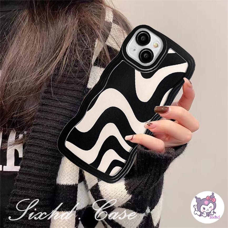 Vivo V25e Y02 Y35 Y16 Y22 Y02s Y15A Y15s Y21A Y21s Y33s Y12s Y12A Y20i Y20sG Y22s Y01 Y19 Y17 Y15 Y12 Y11 Y50 Y30i Y30 Y95 Y93 Y91 V23e V21e Y1s S1 Soft Case Desain Gelombang Warna Hitam Putih Untuk