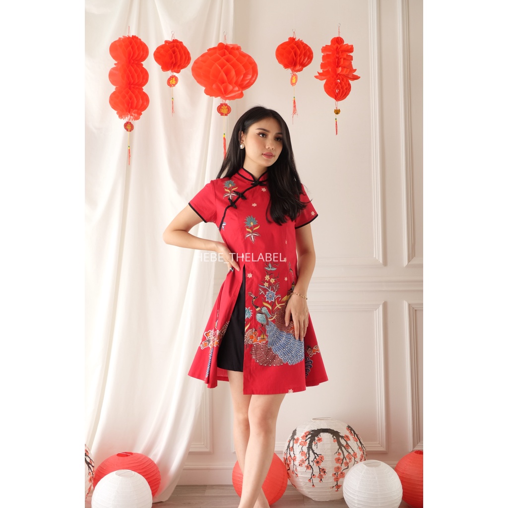 Ishana Red Batik Cheongsam Chinese New Year - (- Men Short-Nadine-Mutia-Hera-Brenda-Kora-Intan)