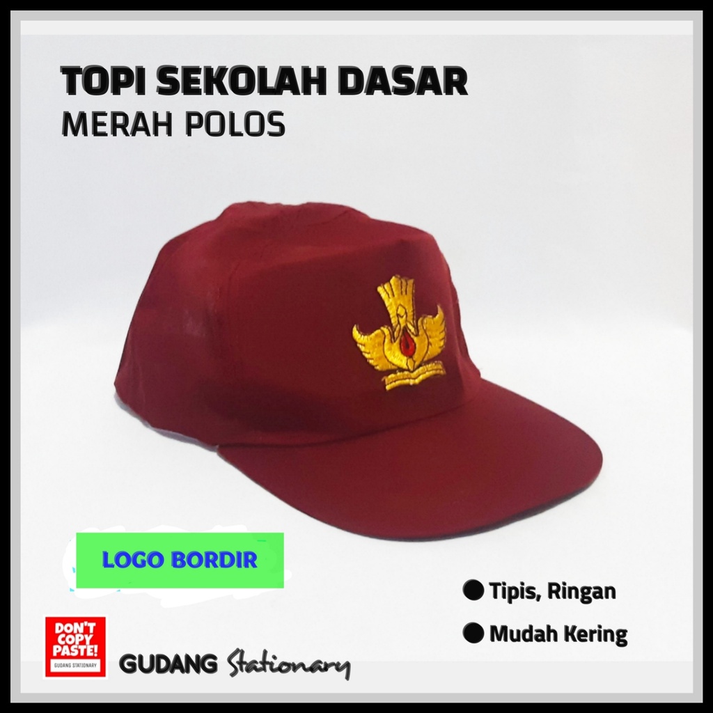 Topi SD Sekolah Dasar Merah Polos