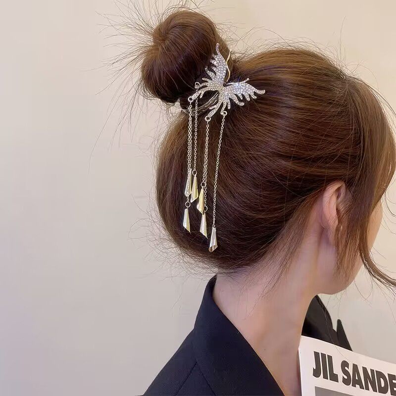 Alloy Berlian Imitasi Kupu-Kupu Angin Lonceng Rumbai Rambut Klip Ponytail Clip Aksesoris Rambut Fashion Wanita