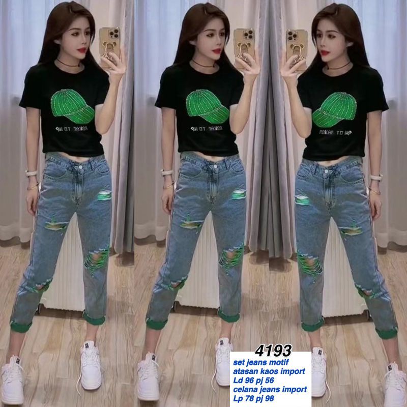 Setelan Fashion Wanita Baju dan celana Set Wanita jeans