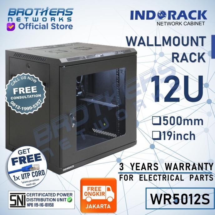 Wallmount Indorack Wr5012S 12U 500Mm Single Door Rak Server Wall Mount