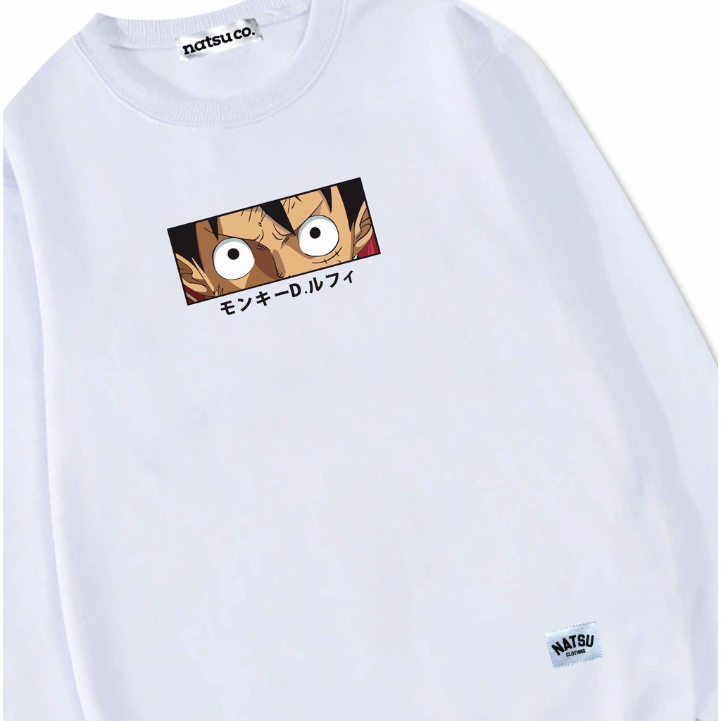 natsu.co Sweater Crewneck Pria Wanita Anime One Piece Monkey D. Luffy WhitePutih