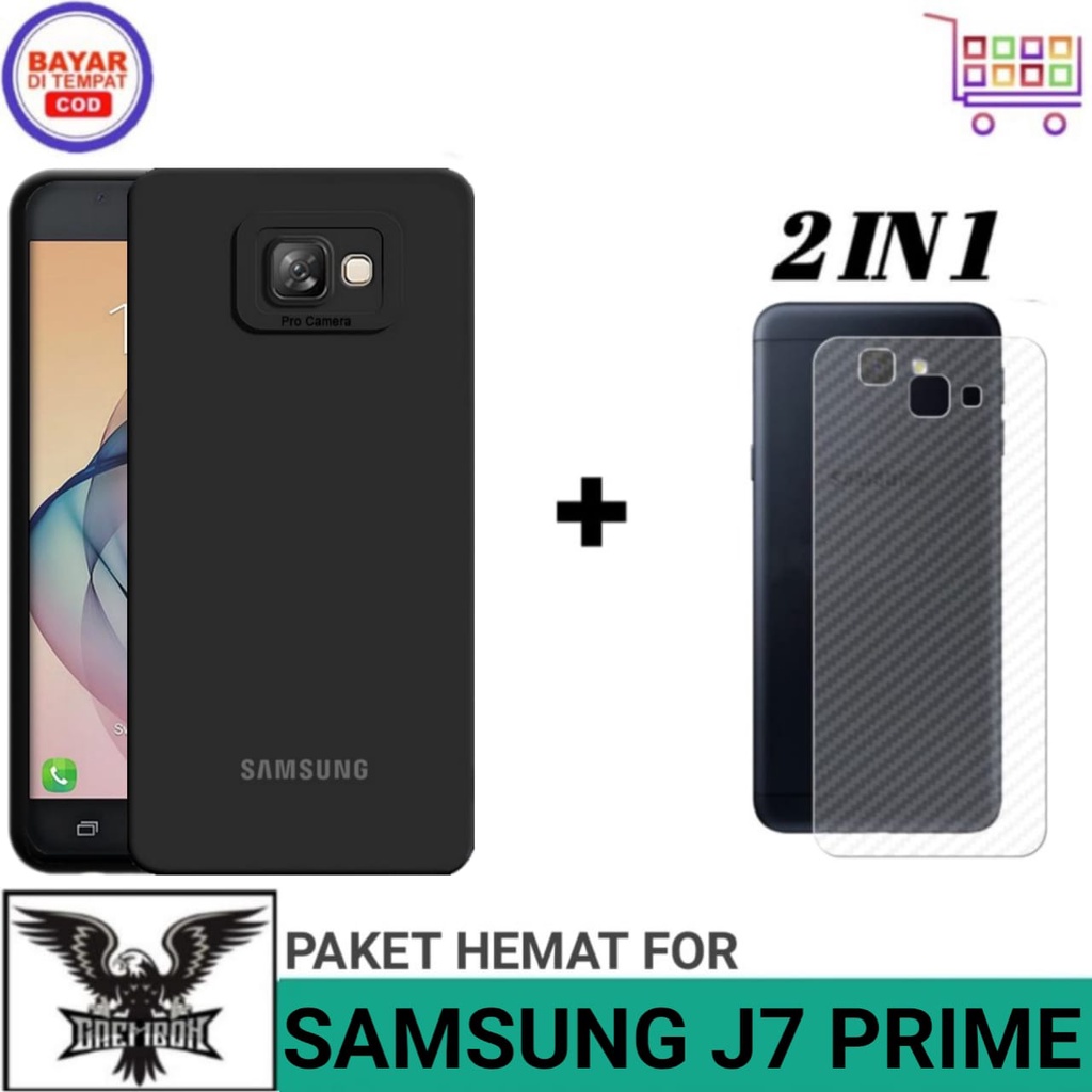 PROMO 2IN1 CASE SAMSUNG GALAXY J7 PRIME SOFT CASE PRO CAM FREE GARSKIN CARBON 3D