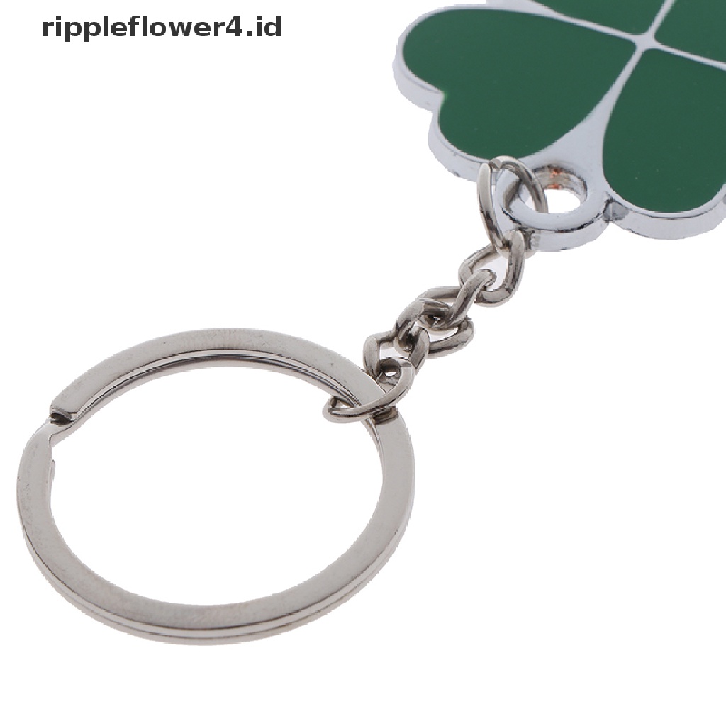 {rippleflower4.id} 1pc Gantungan Kunci Daun Hijau Stainless Fashion Empat Daun Semanggi Baja Lucky Key Chain~