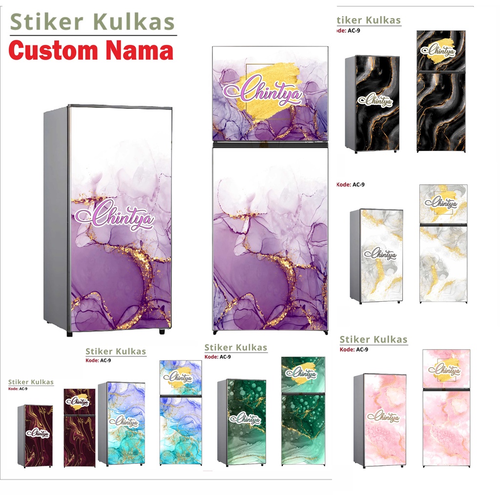 Custom nama Stiker Kulkas 1 Pintu dan 2 Pintu Motif Marmer