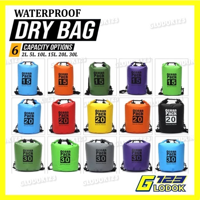 Dry Bag Ransel Tas Hiking Waterproof Tahan Air 2L 5L 10L 15L 20L 30L