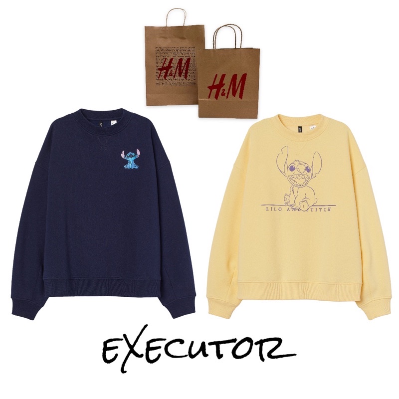 ( 8.8 ) Crewneck Sweatshirt H&amp;M Unisex Sablon Stitch Lilo Stitch, Flecee Katun Lembut Tebal, Free Papperbag