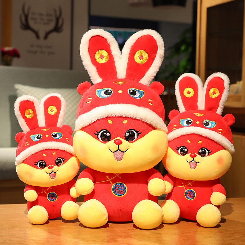 Kawaii Imlek Shio Lion Dance Topi Kelinci Mainan Mewah Fortune Maskot Boneka Boneka Hadiah Ulang Tahun Meriah Ornamen