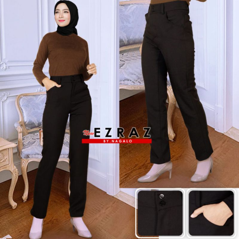 Celana kantor#Celana kerja Wanita Seting Depan  Kantong  Oval,bahan Ohio Impor # Super, Merek  Ezraz