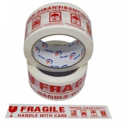 

Lakban fragile Putih 48mm x 100y ( tulisan merah dasar putih )