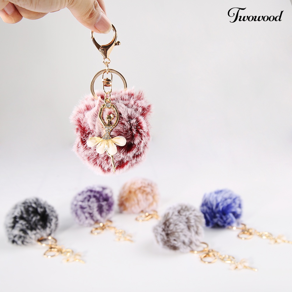 Twowood Cute Dancing Angel Gantungan Kunci Liontin Wanita Key Ring Holder Pompom Tas Ornamen