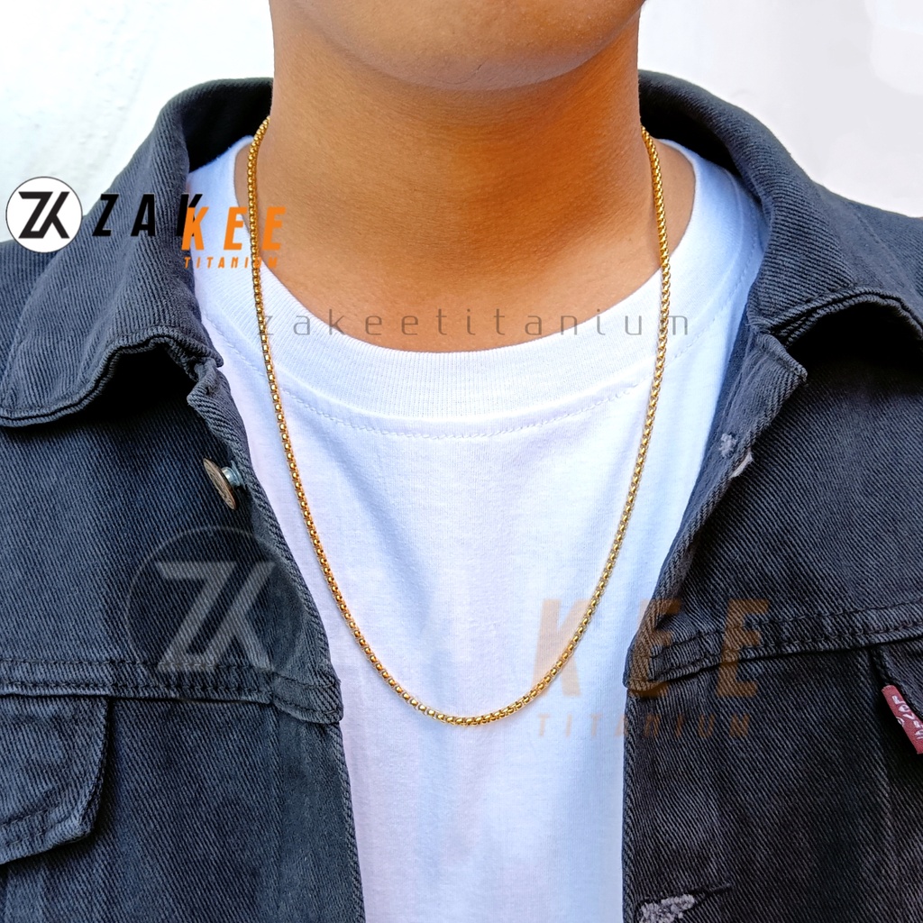 Kalung Pria Titanium Anti Karat Rantai Cowok Cowo Pria Warna Silver Emas Hitam Keren Panjang 45cm 50cm 55cm 60cm 75cm