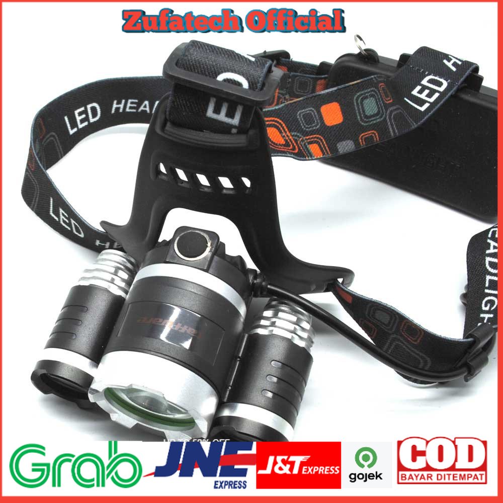 TaffLED Power Headlamp 3 LED 5000 Lumens Cree XM-L - T6 HD-LD - Black