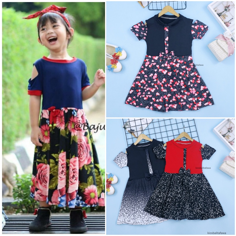 Dress Sabrina 4-5 Tahun / Dress Balita Anak Perempuan Murah Baju Dres Lengan Adem Pita Grosir