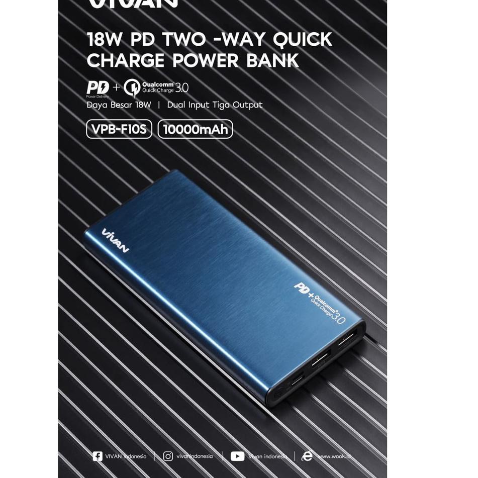 Stok Terbatas NEW~Powerbank VIVAN VPB-F10S 10000 mAh Power Bank Original Fast Charging 18W QC3.0 PD 