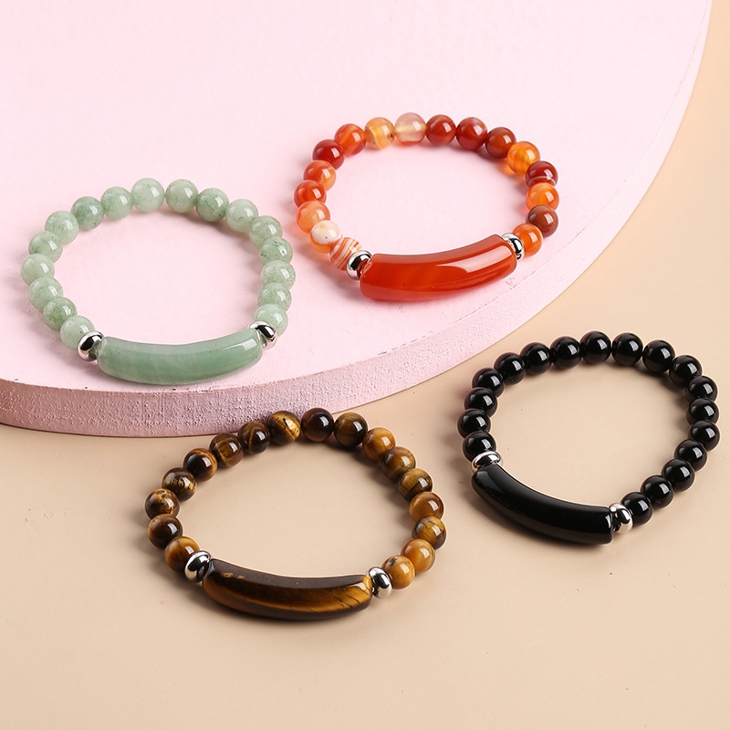 Gelang Yoga Batu Tiger Eye Aksesoris Perhiasan Pria Wanita Unisex Kekayaan Dan Keberuntungan Gelang Peregangan Yang Dapat Disesuaikan Gelang Manik-Manik Batu Akik Alami Gelang