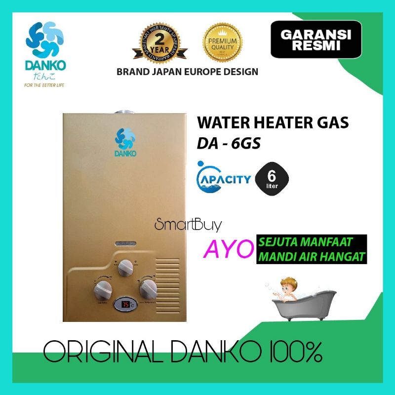 Water Heater Gas DANKO 6L DA-6GS Pemanas Air Gas LPG