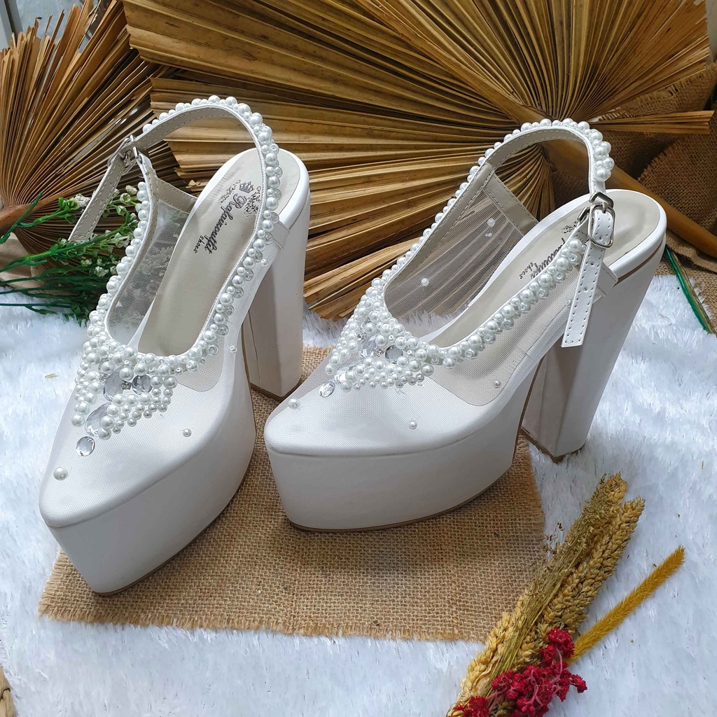 Sepatu wedding cantik kiyarisa putih jaring 15cm