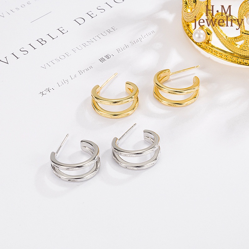 Anting Lengkung Garis Dua Simple High Sense 2022new