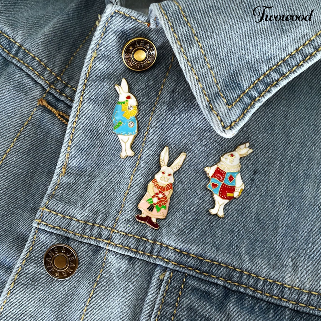 Twowood Mini Bentuk Kelinci Indah Bunny Kerah Bros Lapel Pin Aksesoris Ransel