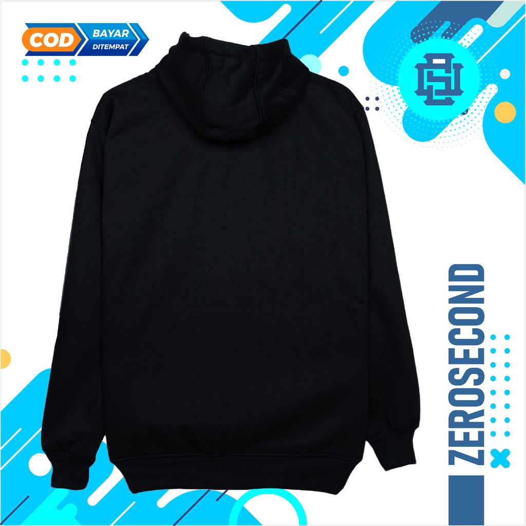 Zero.Second Sweater Hoodie Pria Autentic Logo ZS Warna Hitam Catton Flecee Gramasi 280S Permium Tebal Full Varisn Warna