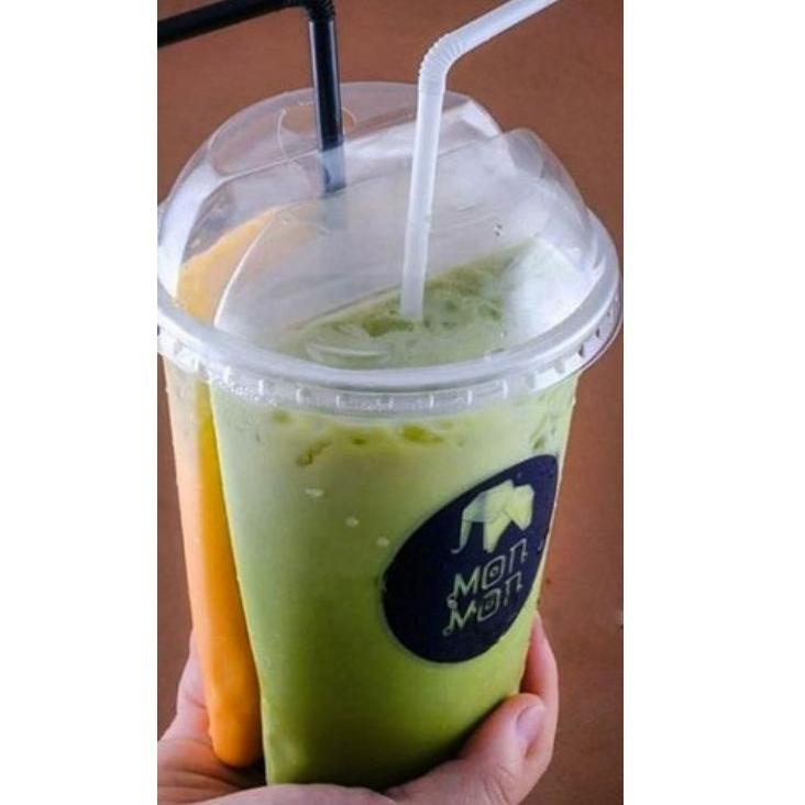 (No[O19E]✉) GELAS PLASTIK KEMBAR PREMIUM / TWIN CUP UNIK 2 RASA 32 OZ + TUTUP ISI 10 PCS murah