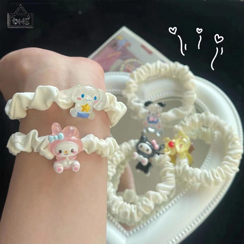 COD❤️Kartun Cinnamoroll Dog Lipit Cincin Rambut Gadis Manis Lucu Tali Rambut Karet Gelang Karet-A.one