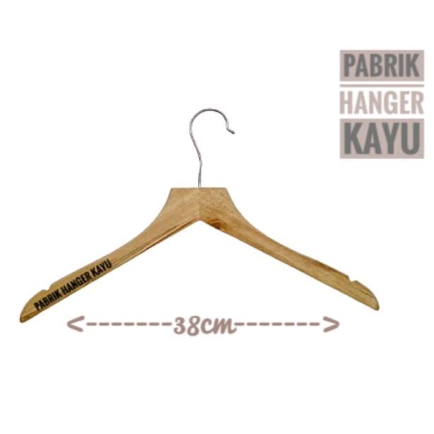 HANGER KAYU NATURAL KEPALA LURUS 38CM