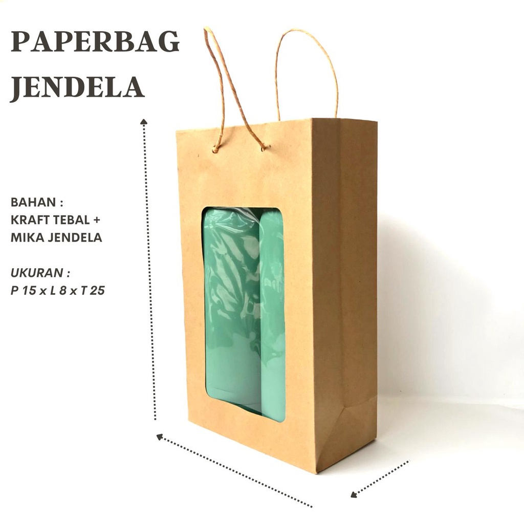 Paperbag Mika Jendela hampers goodie bag uk 15x8x25 kado kraft tebal