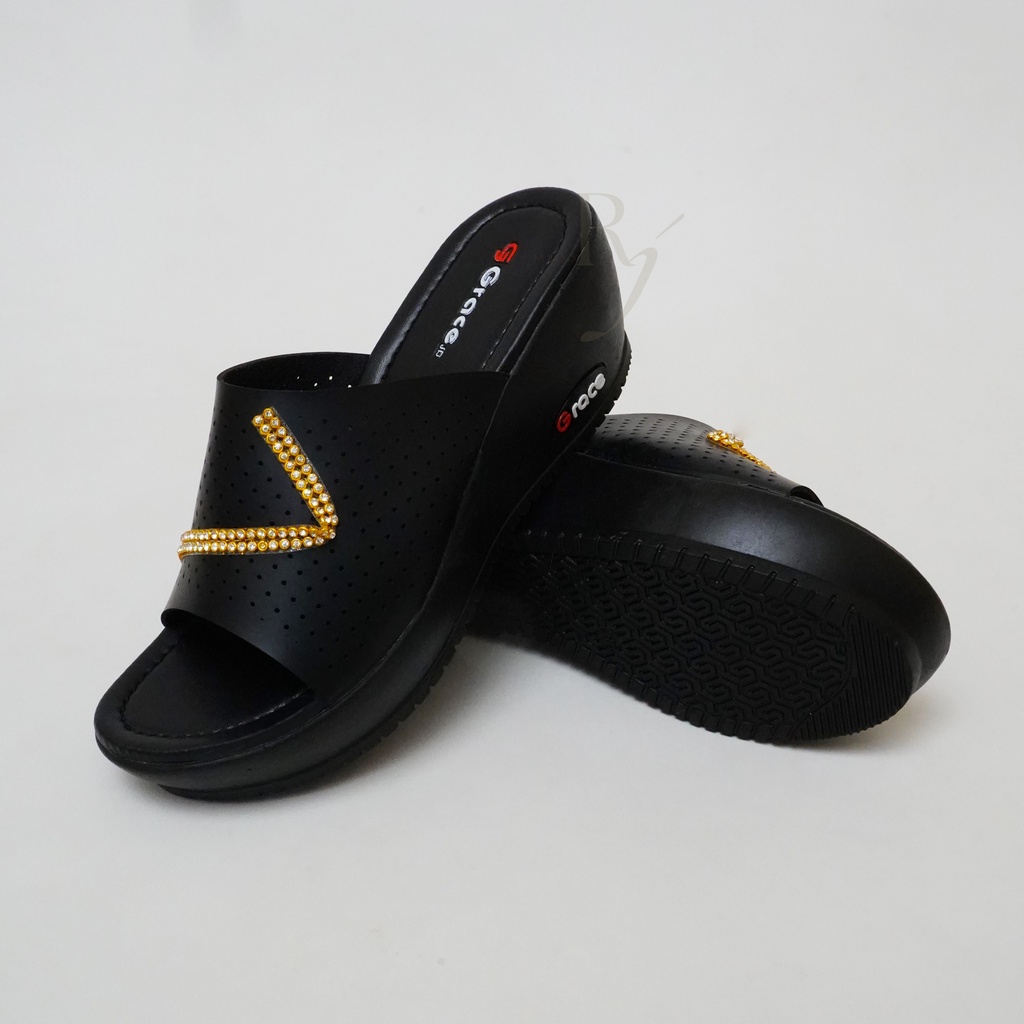 GRACE [ARIANA 403] Sandal Selop Wedges Wanita Sendal Calbi Hak Wanita Slip On