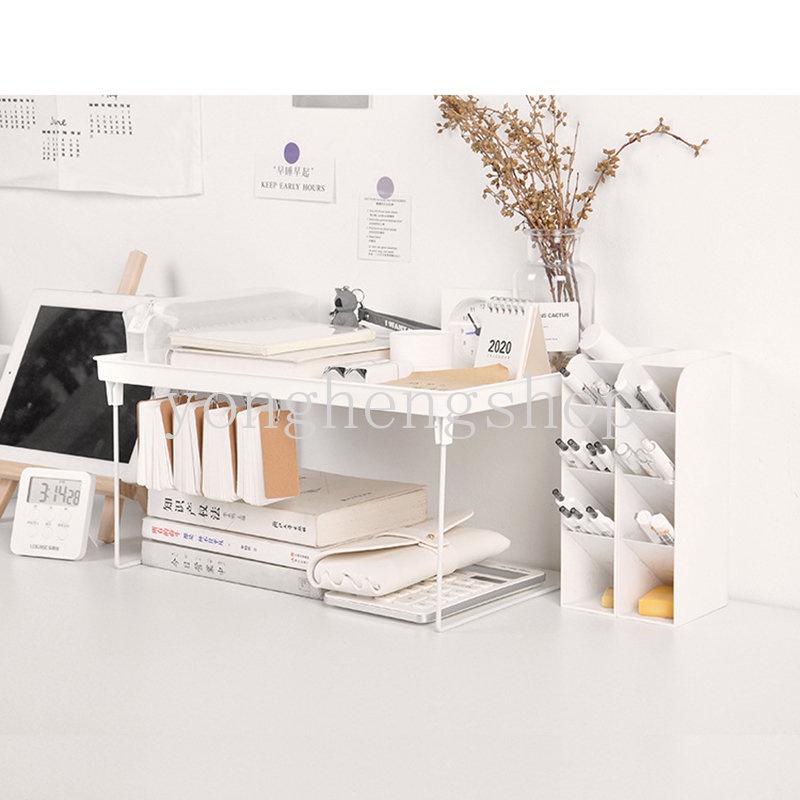 Gaya Sederhana Rak Penyimpanan Lipat Meja Belajar Alat Tulis Rak Puing Foldable Office Desktop Storage Rak Hemat Ruang Dapur