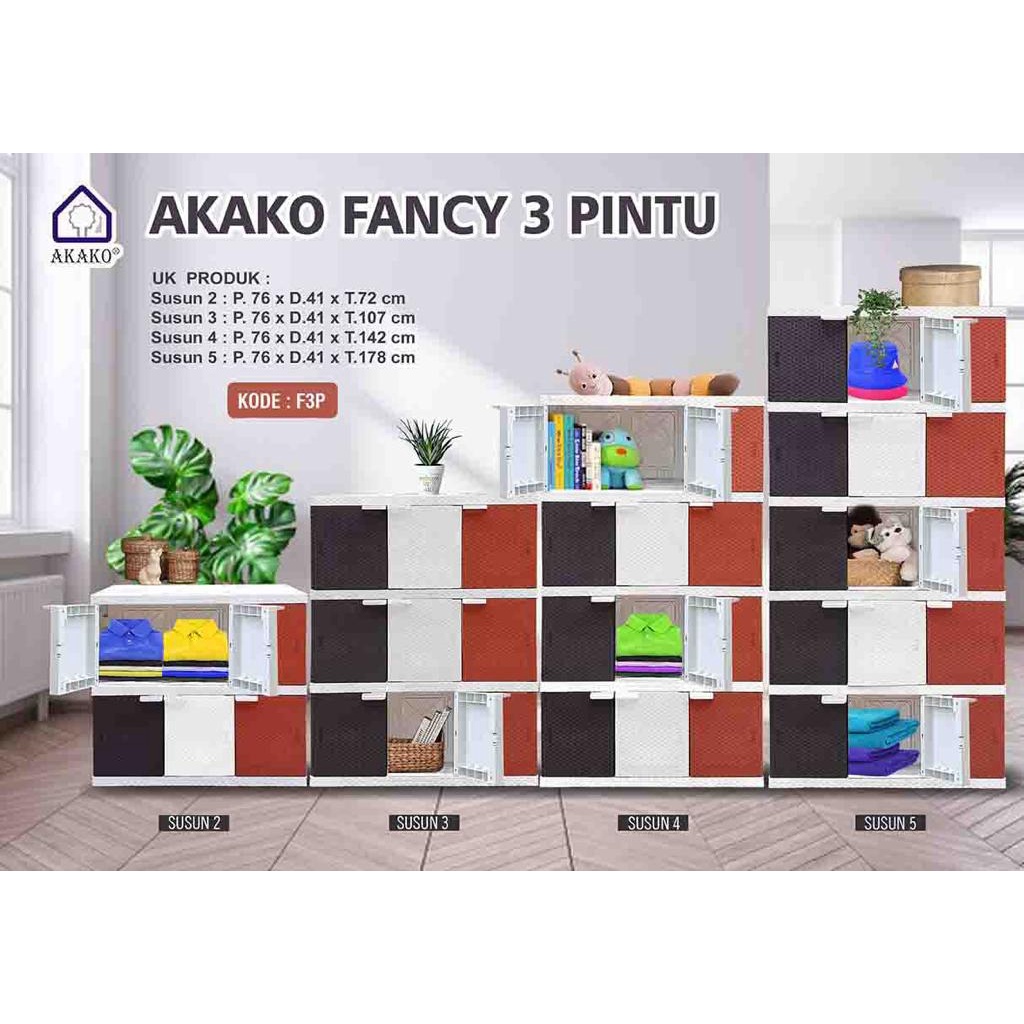 AKAKO - Lemari Pakaian Plastik Motif Rotan NEW FANCY 3 Pintu Susun 2 3 4 dan 5/ Kode: Fancy 3P