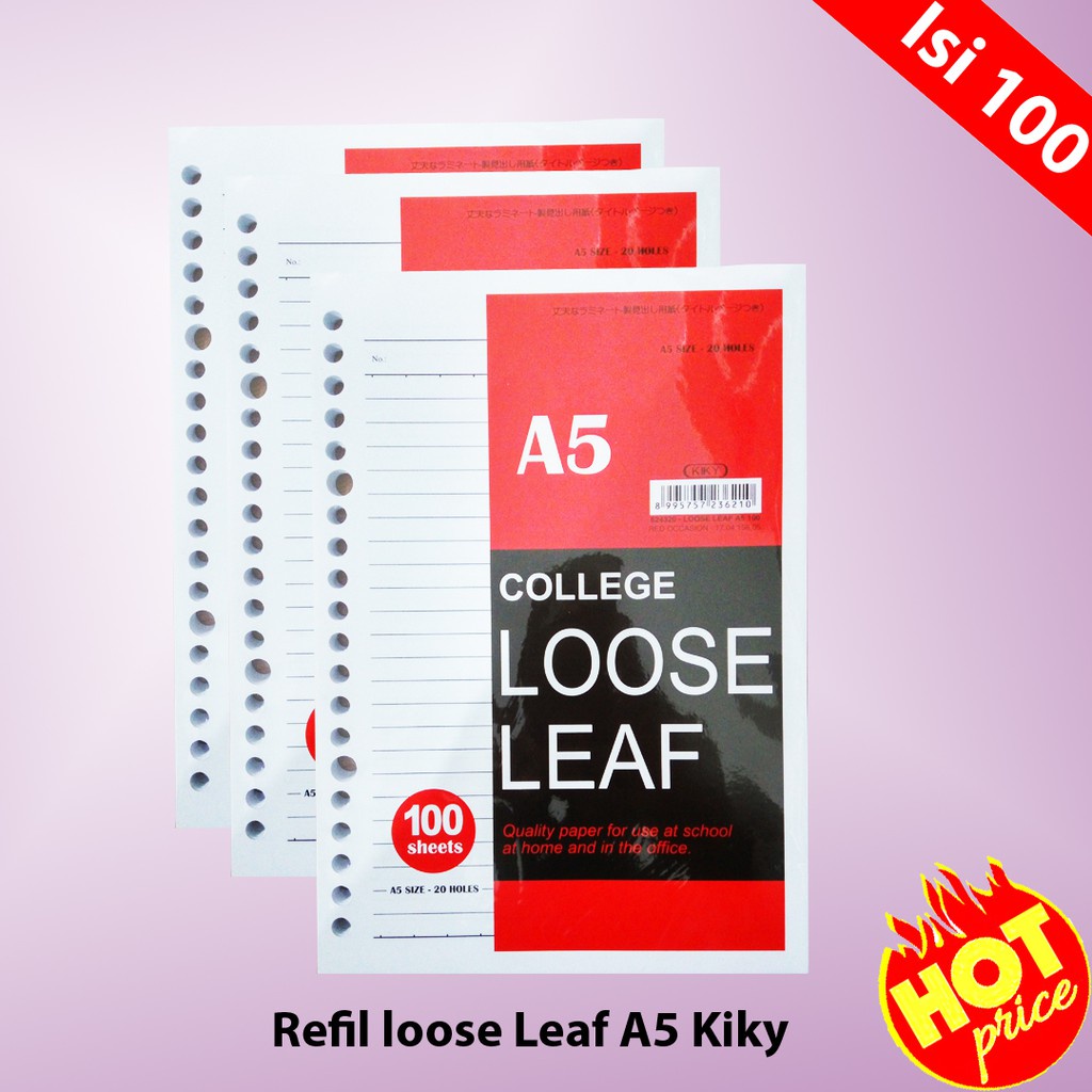 

Kiky loose leaf kertas binder campus tanpa garis A5 B5 50 100 lembar