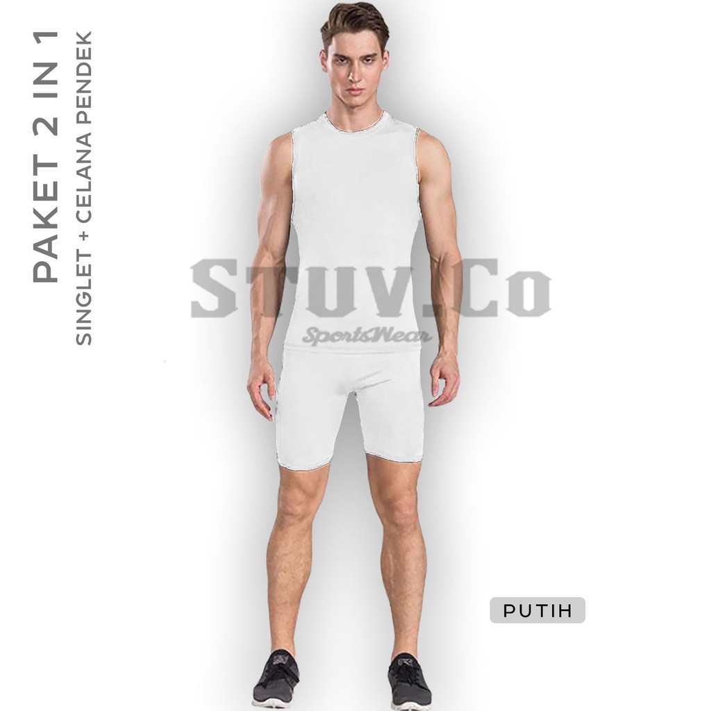 PAKET 2IN1 BASELAYER SLEEVELESS TANPA LENGAN CELANA PENDEK BASELAYER DALEMAN GYM FITNESS OLAHRAGA