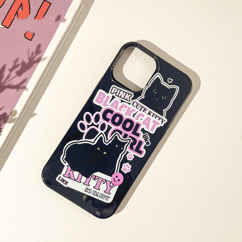 Ins Pola Kucing Hitam Cocok Untuk iPhone 14 14pro 14Plus 14prm iPhone 13 13prm iPhone 11 7Plus 8Plus Xr XS 12 Pro Max Empat Sudut Casing Ponsel Tahan Guncangan