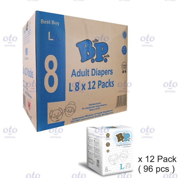 BP Diaper Adult Popok Dewasa 1 Dus ukuran M8, L7, XL12 isi 12 pack