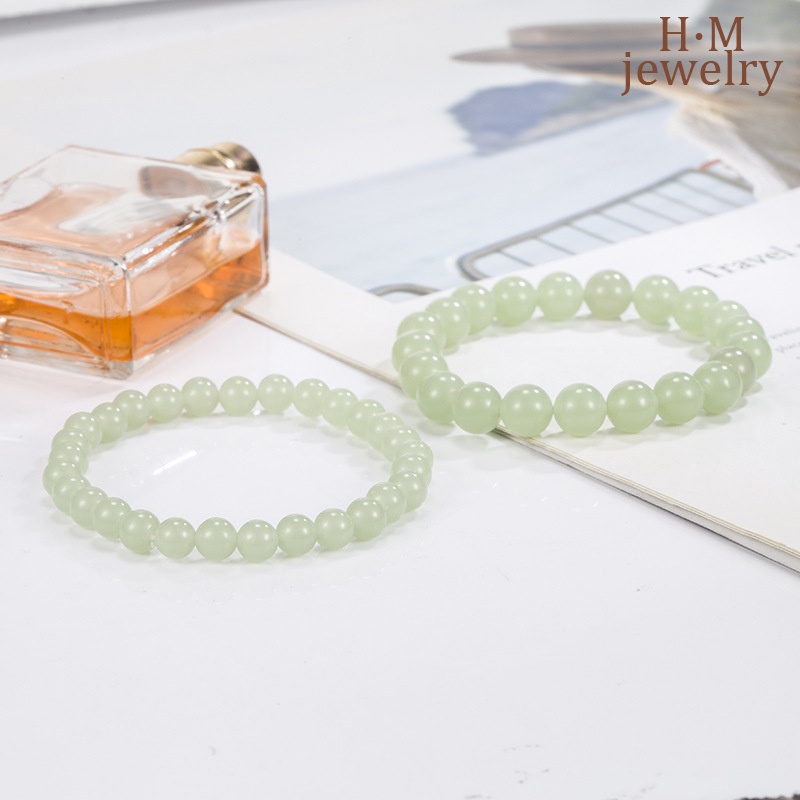 Gelang Manik-Manik Bulat Hijau Danau Hetian Gelang Pria Dan Wanita Couple Lucky Beads Bracelet2022