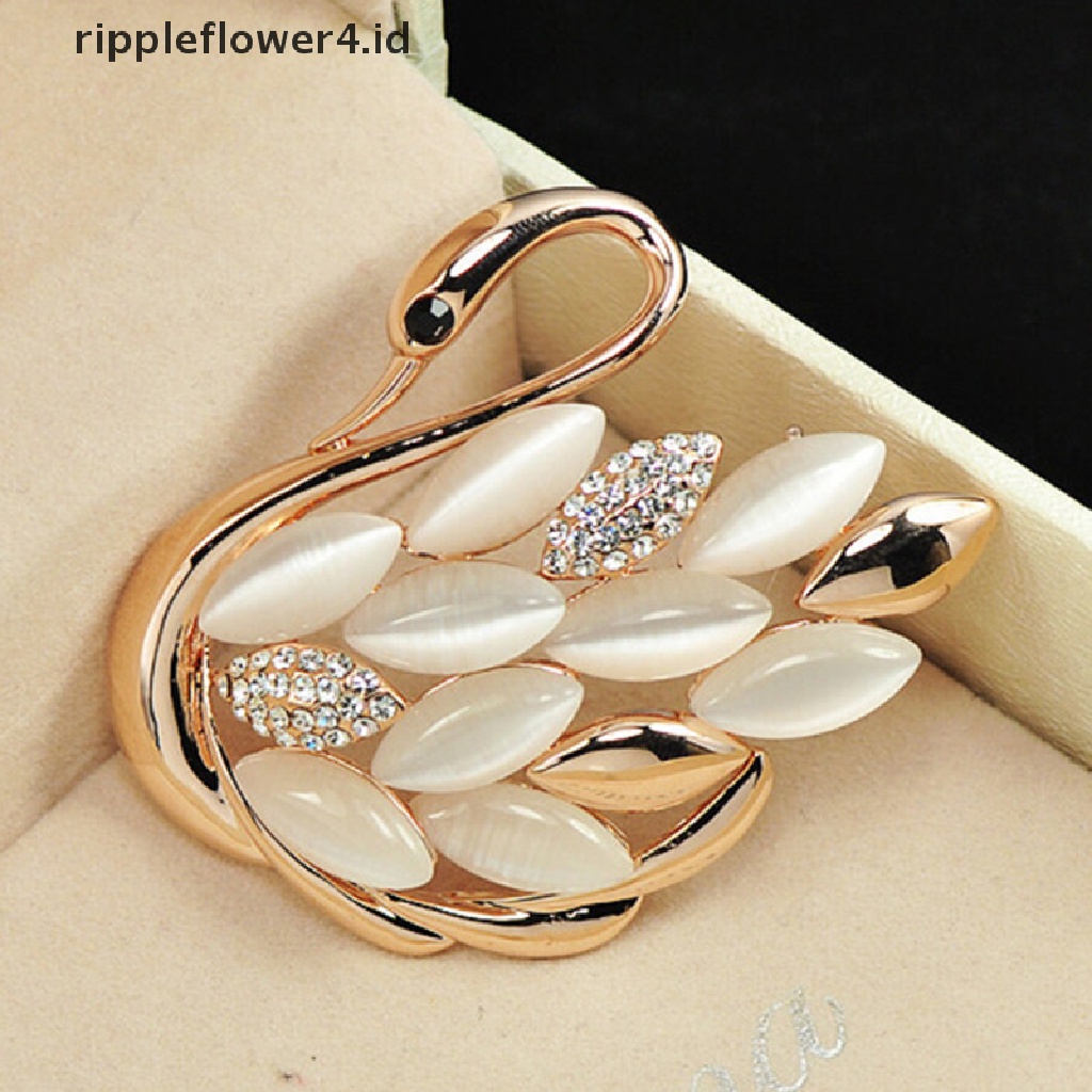 {rippleflower4.id} Trendy Elegan Motif Angsa Berlian Imitasi Bros Pin Kristal Bros Pin Klip~