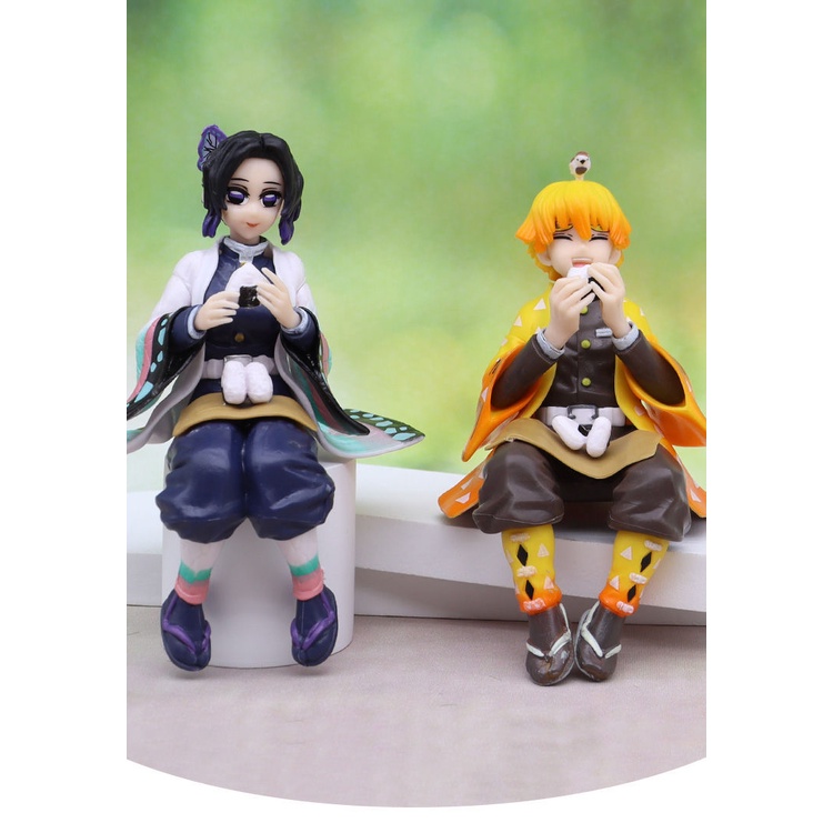 Mainan Action Figure Anime Demon Slayer Nezuko Tanjirou Shinobu Zenitsu Hashibira Inosuke Eat Rice Ball Kimetsu No Yaiba Bahan PVC