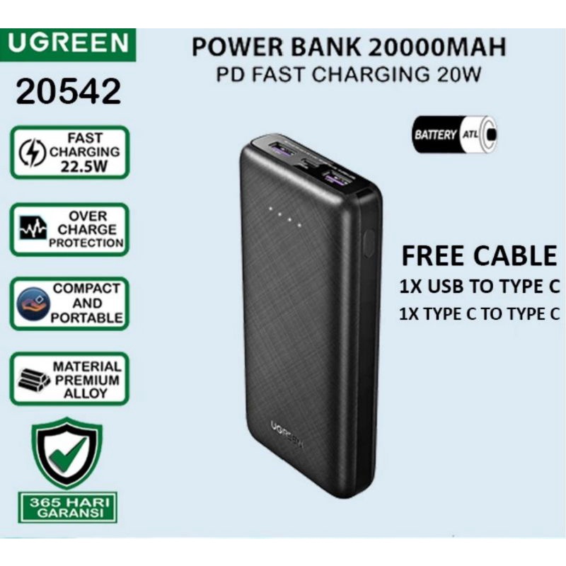 Ugreen Powerbank PD 20W 20000mAh Fast Charging iPhone Samsung Original