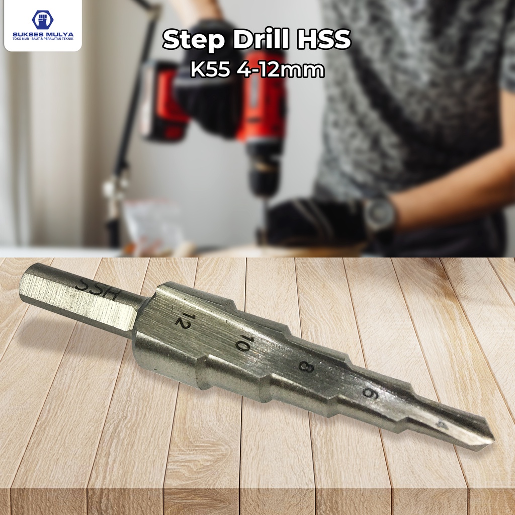 K55 Mata Bor Bertingkat Bor Pagoda HSS STEP DRILL 4-12mm satuan Plat Besi Baja Stainless Aluminium