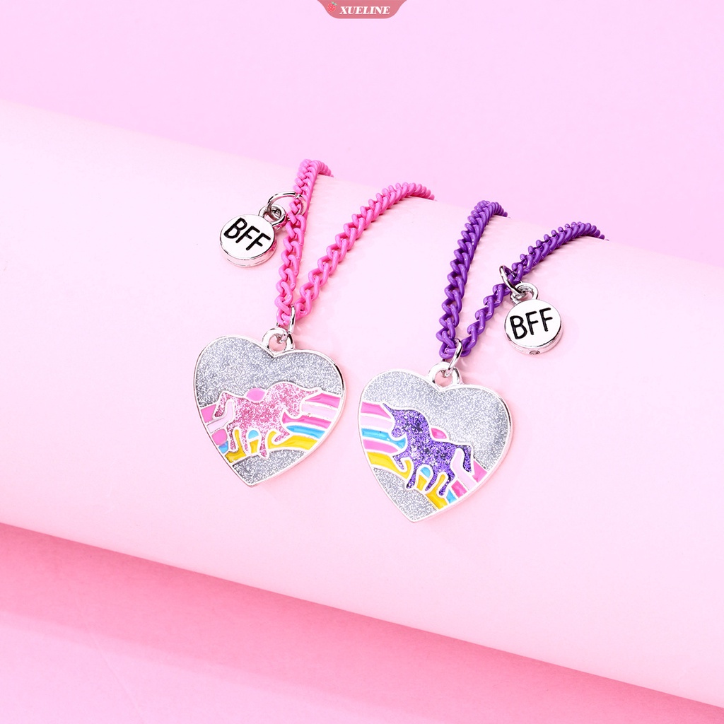 Gadis Warna-Warni Pelangi unicorn Liontin Kalung Kartun Hewan Kuda Hati Kalung Wanita Liontin Perhiasan Aksesoris [ZXL]