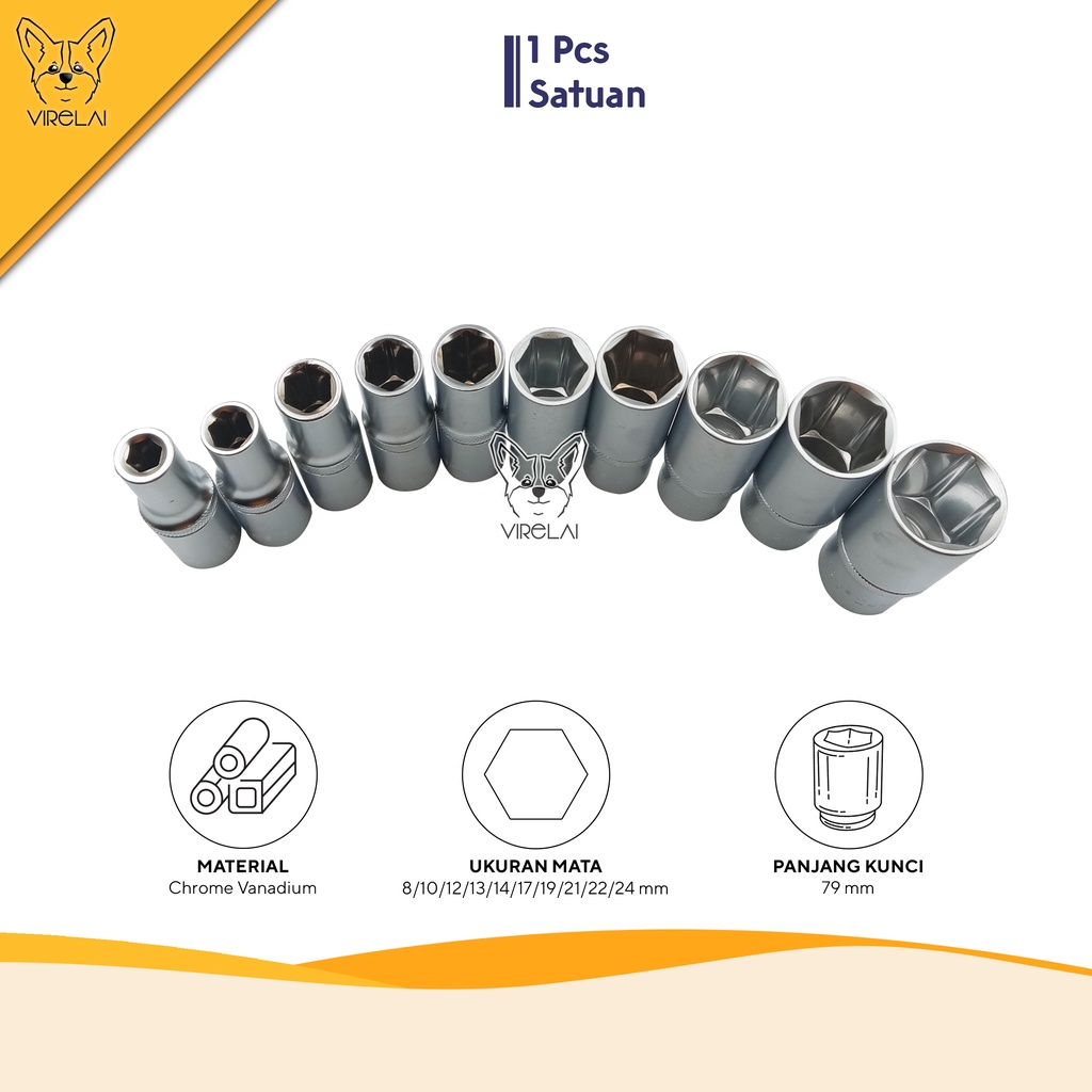 [SILVER PANJANG] Mata Kunci Sok 1/2&quot; / Mata Shock 8-24 mm CR-V