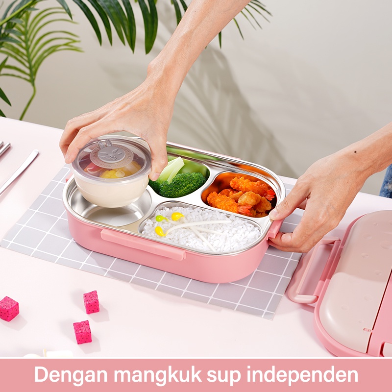 Letyeah &amp; Anantagt tempat makan anak 4 SEKAT Anti Tumpah Dan Tahan Panas / Kotak makan bento Stainless Tahan Panas