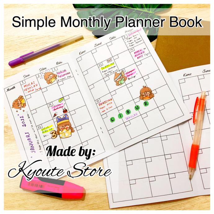 

Simple Monthly Planner Book Notebook Schedule Reminder List To Do