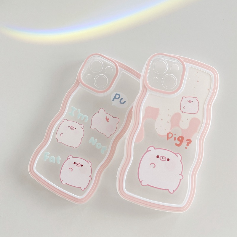 Cute！Pink Little Pig Wave Soft Case iP iPhone 6 6S 7 8 + Plus SE 2020 11 12 13 INS Clear Casing Apple