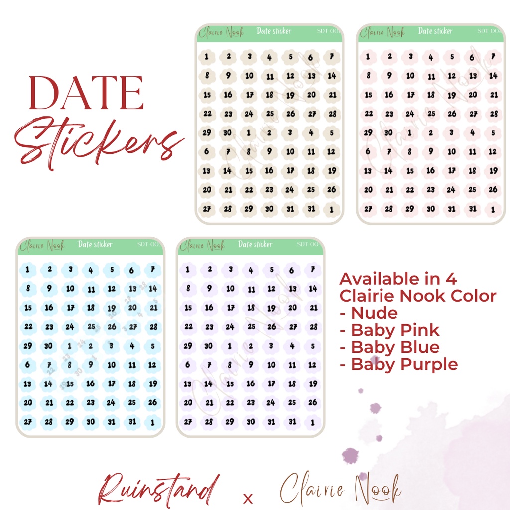 

Date Sticker Label Warna - Dekorasi Bullet Journal Clairie Nook